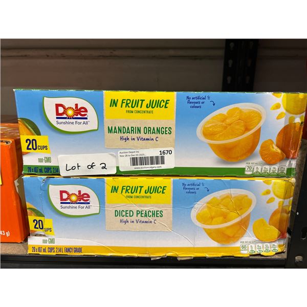 2 Dole Fruit Cups – Mandarin Oranges and Diced Peaches (20 Cups Each Flavor)