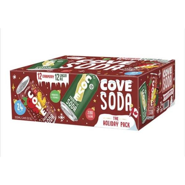 Cove Soda Probiotic Soda Variety Pack, Cranberry and Ginger Ale, 24 Cans