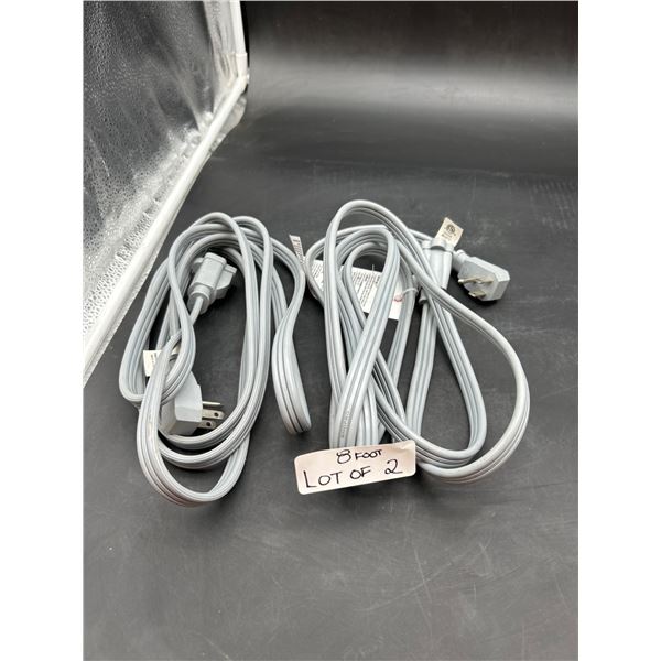 Lot of 2 8-Foot Gray Power Cords with Three-Prong Plug