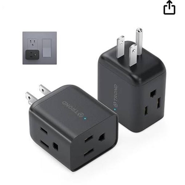 TROND 2 Pack Multi Plug Outlet Extender, Wall Splitter with 3 Way Plug, 3-Sided Multiple Electrical 