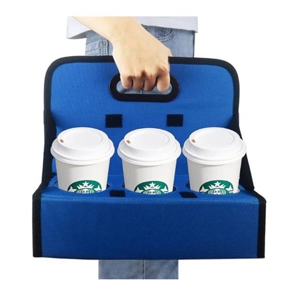 Boczif Cup Caddy Portable Drink Carrier or Cans Reusable, 6-Cup Holder with Handle, Folds Flat