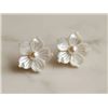 Image 1 : Freshwater Pearl Stud Earrings with Hand-Carved Shell Flower Design