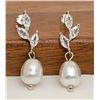 Image 1 : Veedoff Pearl Drop Earrings With Leaf Design and Crystal Accents