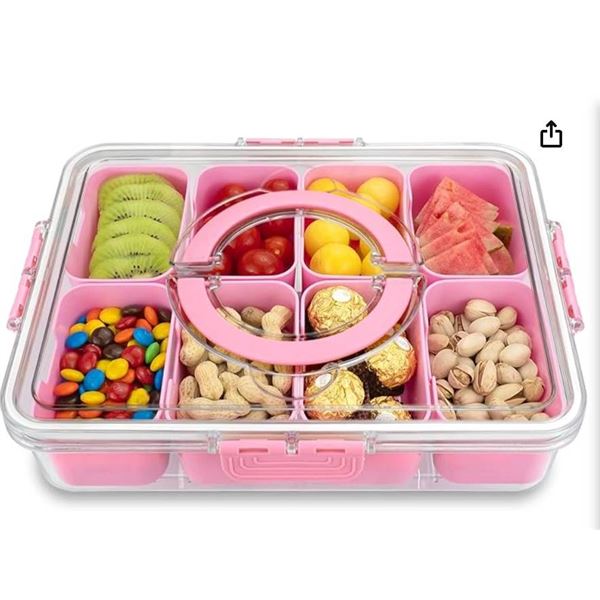 Divided Pink Food Storage Container with Lid and Removable Dividers