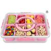 Image 1 : Divided Pink Food Storage Container with Lid and Removable Dividers