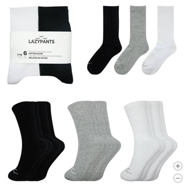 Lazypants Women’s Premium Cotton Blend Socks, Size 5-10, Pack of 6