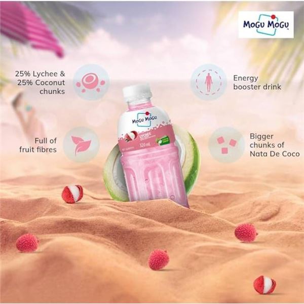 Mogu Mogu Lychee Flavored Drink with Nata De Coco, 320 ml (Set of 24)