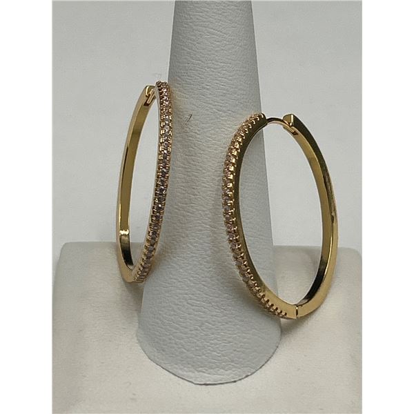 Yellow 14K GP Hoop Earrings with Embedded Stones