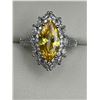 Image 2 : Marquise-Cut Yellow Gemstone Ring with Clear Stone Accents in Silver Setting