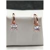 Image 1 : Rose Gold-Tone Princess Cut Solitaires Dangle Hoop Earrings