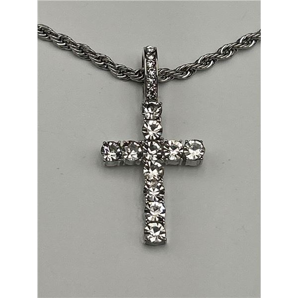Cross Pendant Necklace with Chain and Crystal Accents