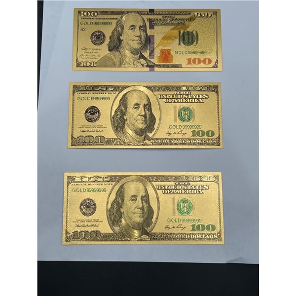 Replica U.S. $100 Gold Foil Banknotes – Set of Three
