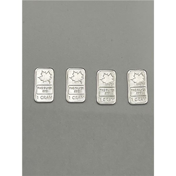 4 1-Gram Fine Silver .999 Bars with Maple Leaf Design
