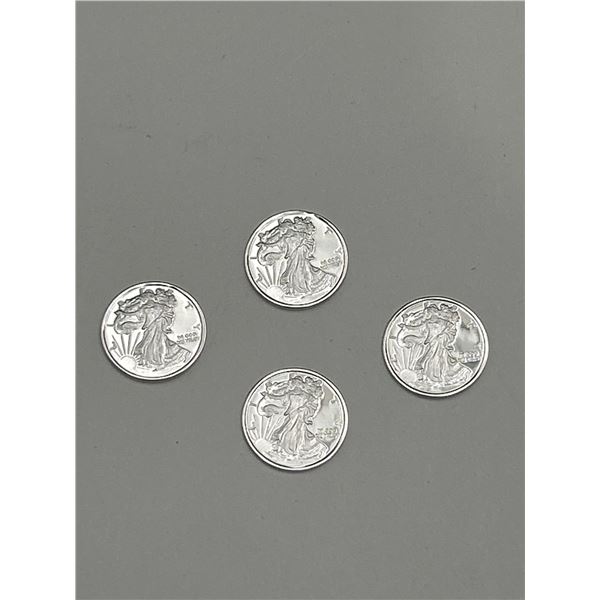 4 One Gram .999 Silver Rounds With Walking Liberty Design