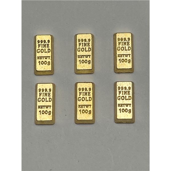 Lot of 6 –  1 gram Fine Gold clad Bars