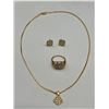 Image 2 : Gold-Tone Jewelry Set with Pendant, Earrings, and Ring Featuring Rhinestone Accents