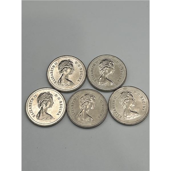 5 Canadian Canoe Dollar Coins, 1970-1976, Elizabeth II Portrait