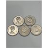 Image 1 : 5 Canadian Canoe Dollar Coins, 1970-1976, Elizabeth II Portrait