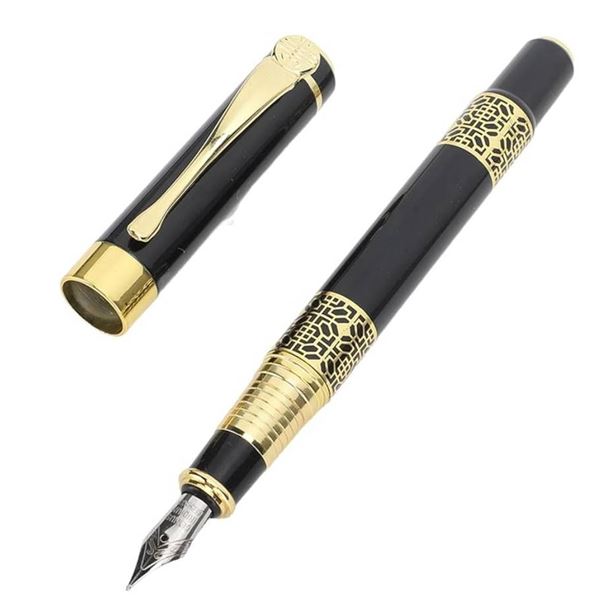 Black and Gold Fountain Pen with Decorative Detailing