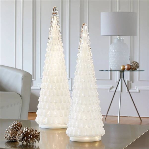 Glass Cone-Shaped Decorative Trees with Frosted Textures