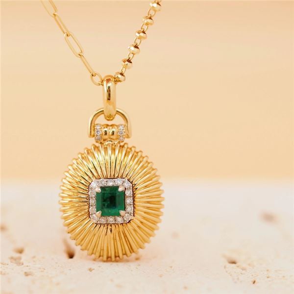 18K Gold Radiant Emerald Pendant