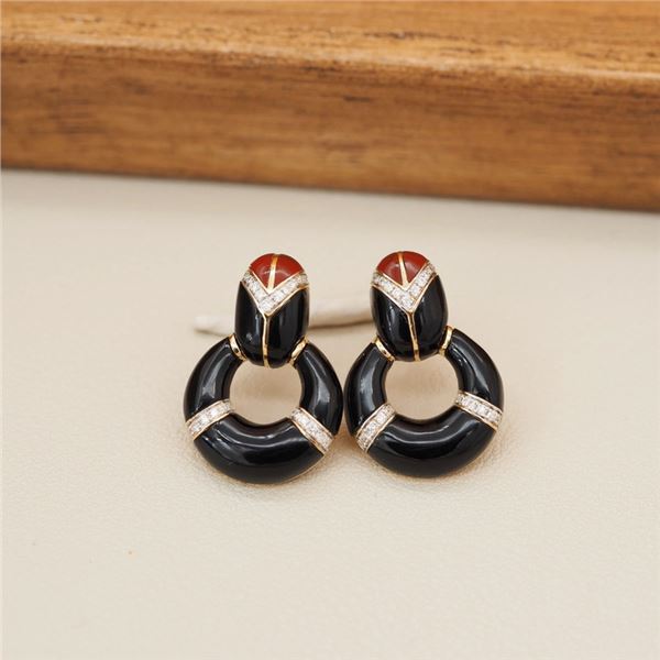 18K Gold Onyx Earrings