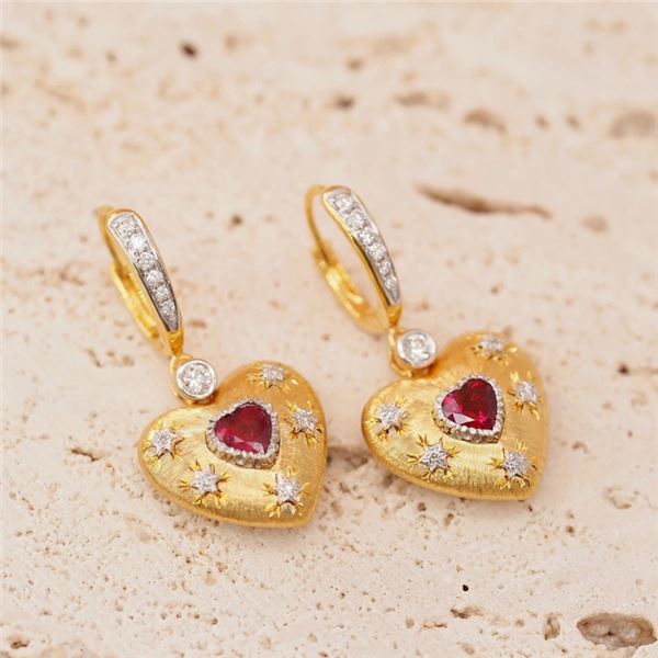 18K Gold Ruby Heart Earrings