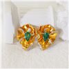 Image 3 : 18K Gold Emerald Lotus Earrings