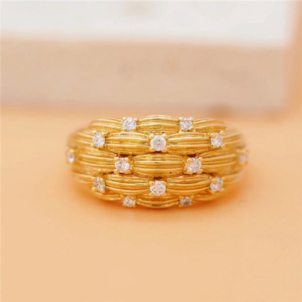 18K Gold Diamond Wheat Ring