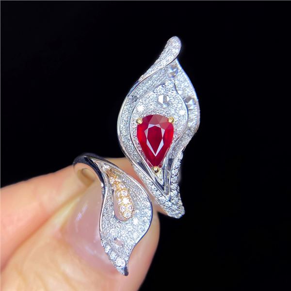 Unheated Pigeon Blood Ruby Diamond Ring