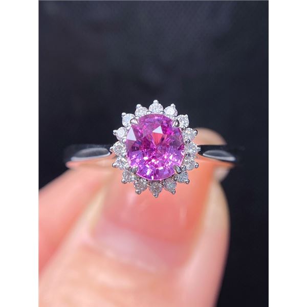 Unheated Padparadscha Sapphire Diamond Ring  Description (English):