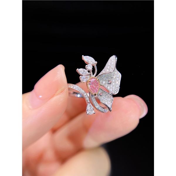 Elegant Pink Diamond Butterfly Ring