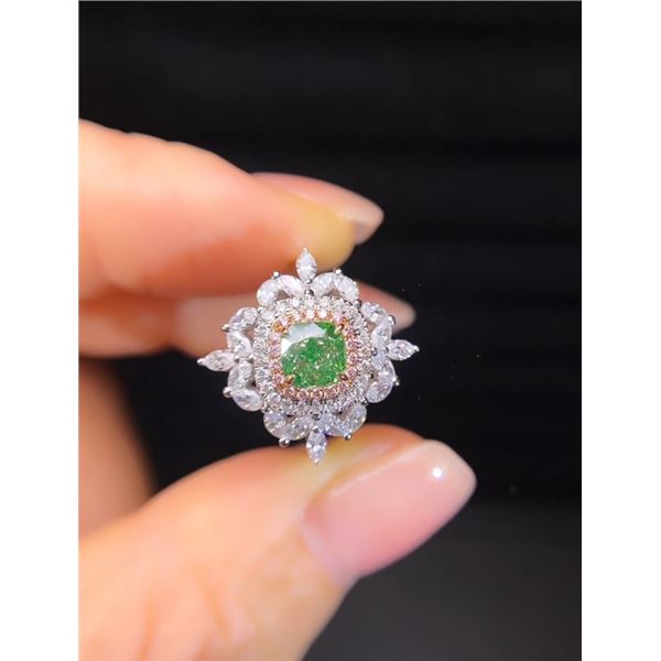 Green Cushion Diamond Floral Ring
