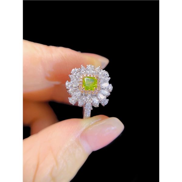 Green Diamond Floral Engagement Ring