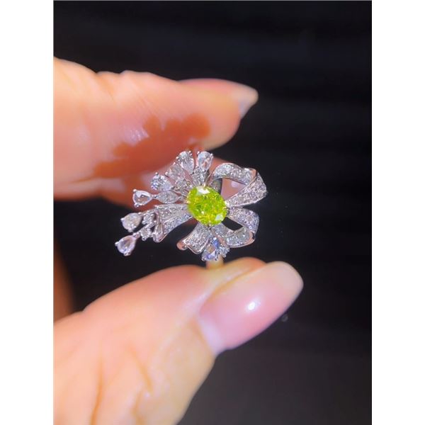 Green Diamond Oval Bow Knot Engagement Ring