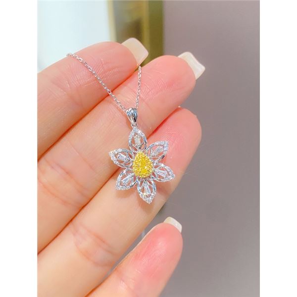 Fancy Yellow Diamond Six-Petal Flower Pendant
