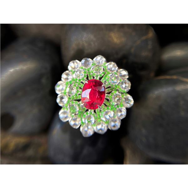 Natural Unheated â€œPigeonâ€™s Bloodâ€ Ruby Bloom Ring