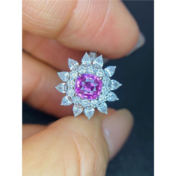 Natural Unheated Padparadscha Sapphire Cluster Ring