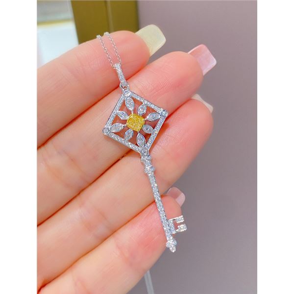 Yellow Diamond Square Key Pendant Necklace