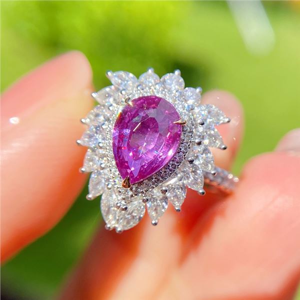 Natural Unheated Pink Sapphire Pear Halo Ring