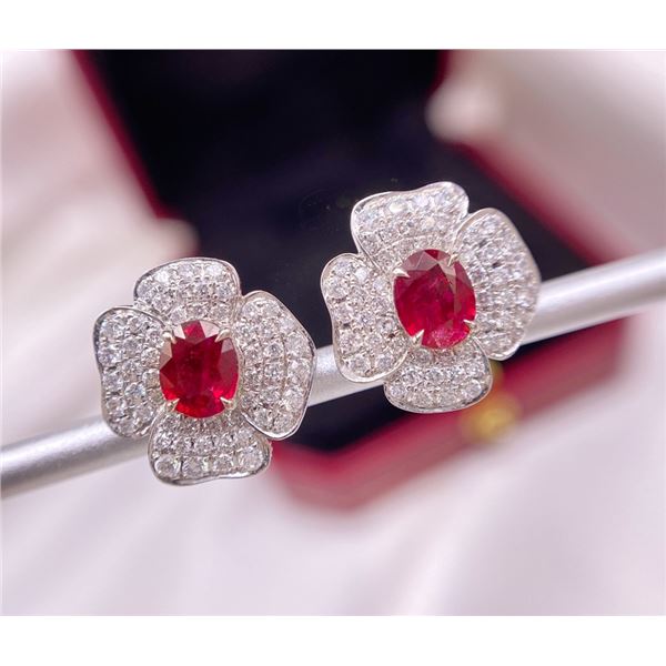 Natural Pigeon Blood Ruby Flower Earrings