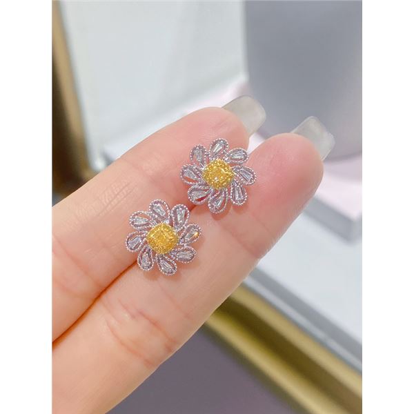 Yellow Diamond Flower Stud Earrings