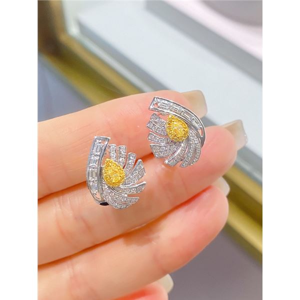 Yellow Diamond Leaf Earrings