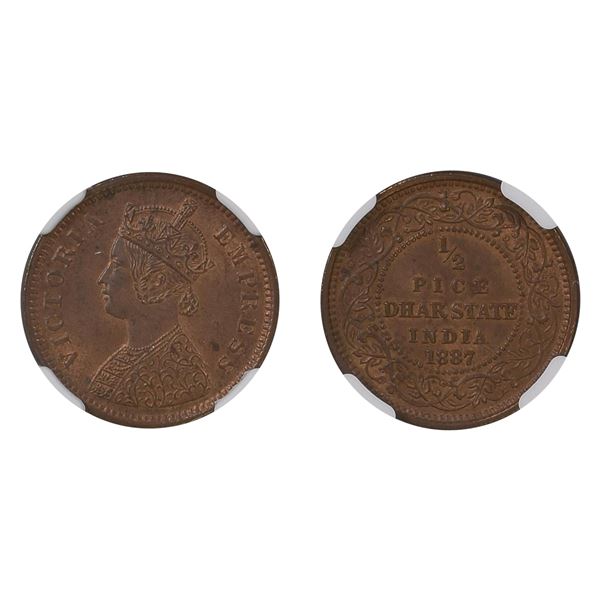 Dhar State: Anand Rao III Dhar, INO Victoria Empress, Copper 1/2 Pice, 1887