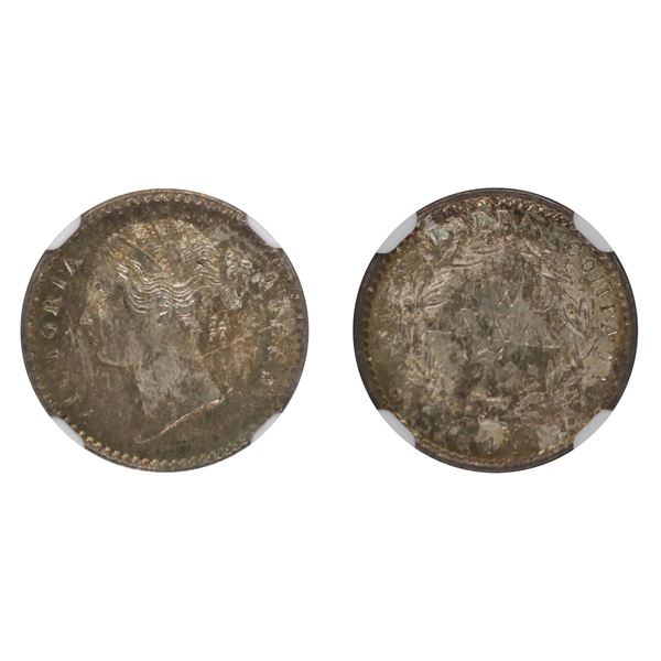 East India Company: 1841, DL, Silver 2 Anna, Calcutta, NGC MS 65