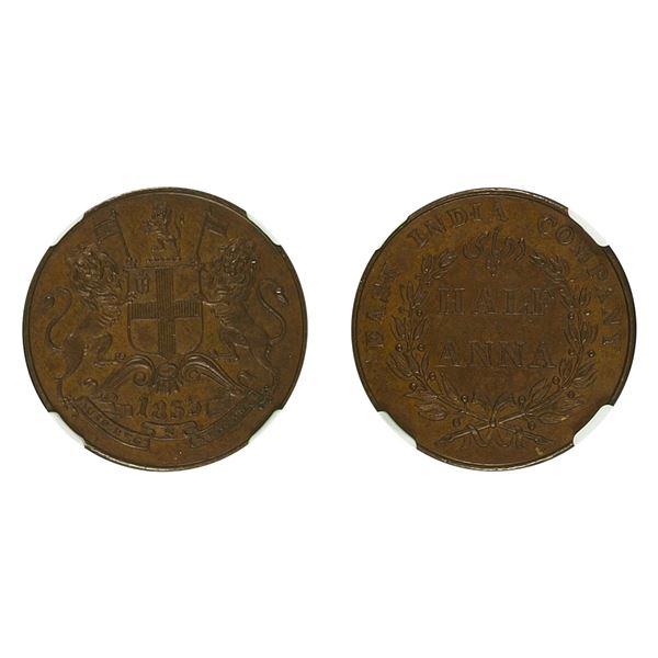 East India Company: Copper 1/2 Anna, Bombay, NGC MS 64