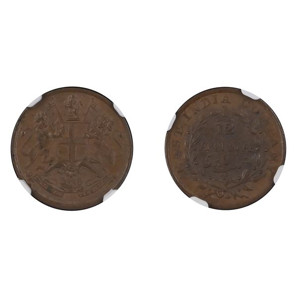 East India Company: Copper 1/12 Anna, Madras mint, NGC MS 63