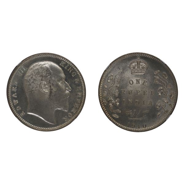British India: Edward VII, 1910, Silver Rupee, Calcutta, NGC MS 63