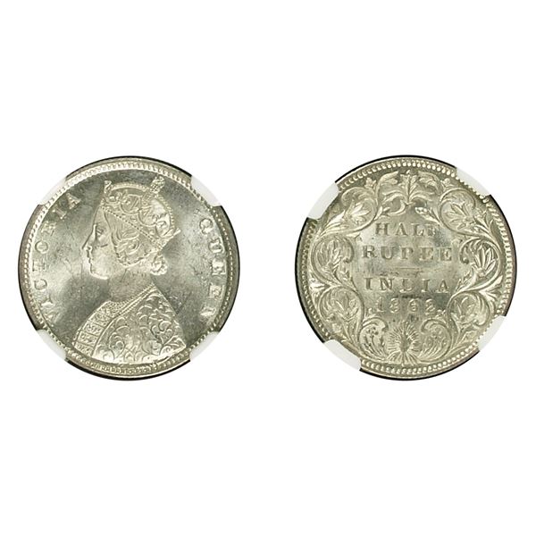 British India: Victoria, 1862, Silver 1/2 Rupee, 4.75 panel, Calcutta, NGC MS 62