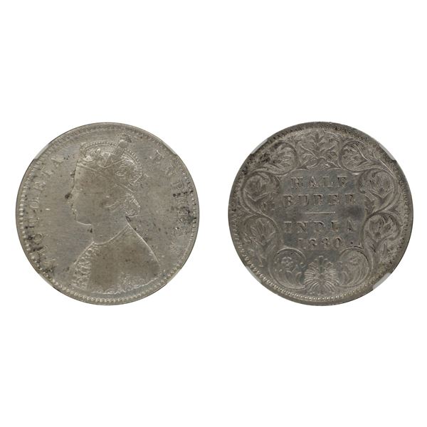 British India: Victoria, 1880, Silver 1/2 Rupee, Calcutta, NGC Fine